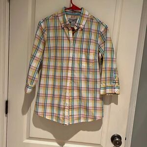 George and Martha plaid button down 3/4 sleeve shirt size small